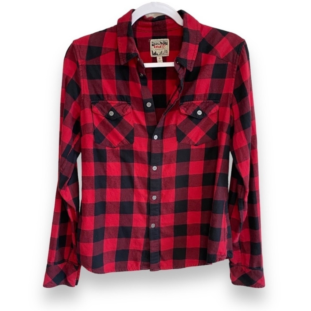 Aritzia Tna Red and Black Plaid Button Down Shirt